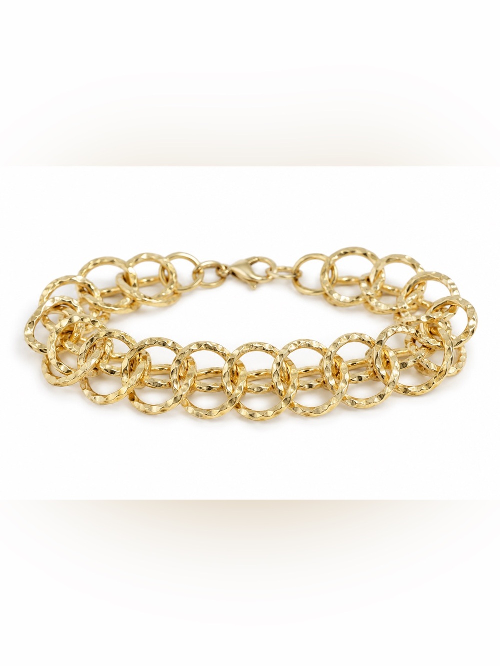 Chunky Gold Tone Hammered Link Bracelet Statement Wide Chain Bracelet